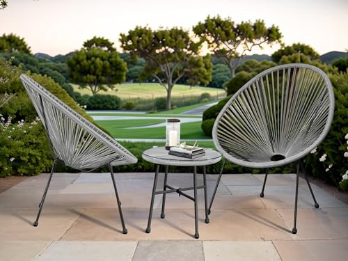 BUYEREMPIRE Outdoor Patio Furniture Set: String Patio Egg Chairs with Glass Top Round Coffee Table and Sofa - Perfect for Relaxing Outdoors! (Grey)