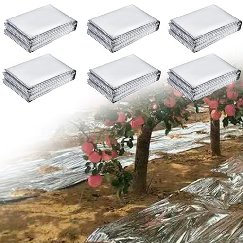 BOELLRUNO Pack of 6 Plant Reflective Film Highly Reflective PETP Plant Film 210 x 160 cm Silver Reflective Film for Garden and Greenhouse Improvement of Light Distribution and Plant Growth