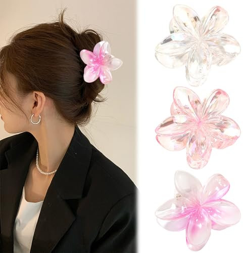 UNLONLEG - Mollette per capelli hawaiane, 3 pezzi, trasparenti, sfumate, grandi, per capelli spessi, accessori per capelli per donne e ragazze, antiscivolo e a tenuta forte, regalo per le vacanze (C#)