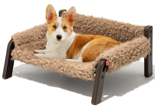MEWOOFUN Hundesofa Hundebett Erhöht Kleine Hunde– Hundebetten für Kleine und mittelgroße Hunde mit Rutschfester Unterseite, Atmungsaktives Welpenbett mit Abnehmbarem, Katzensofa 61 x 53 x 28 cm, Braun