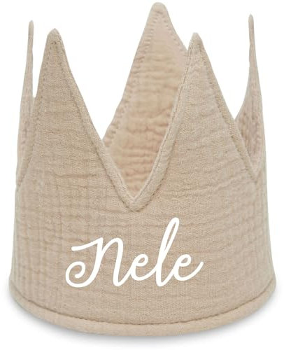 Elfenstall Personalisierbare Geburtstagskrone aus Stoff von Jollein mit Wunschname (Biscuit)