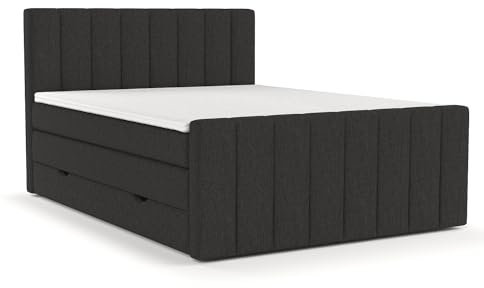 maison de reve - Boxspringbett 140 x 200 cm, mit Taschenfederkernmatratze (Härtegrad H3 und Höhe 37 cm), Polsterbett mit Bettkasten, PU-Topper und Kopfteil - Boxspringbett - Schwarz, Ruby Serie