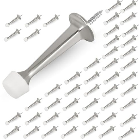 HOMOTEK 48 Pack Heavy Duty Solid Rigid Door Stop with Soft Rubber Tip, Zinc Die Cast Door Stopper Protect Wall & Door, Satin Nickel