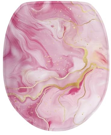 COEQINE Bathroom Toilet Seat Cover Pink Marble Modern Fashion Toilet Lid Cover Seat Cover With Soft Plush Bathroom Toilet Sear Lid Cover Washable