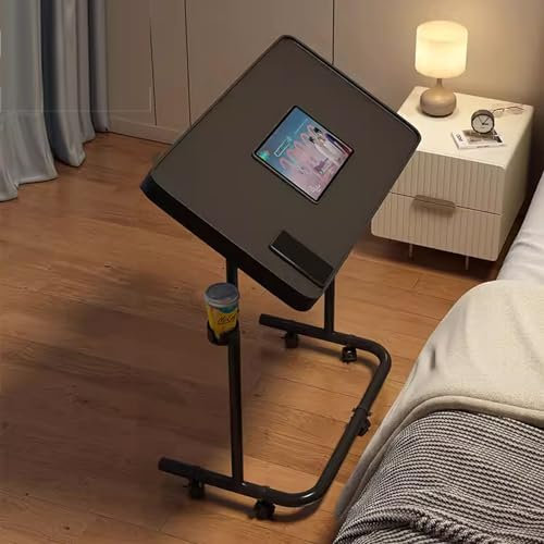Kleiner Stehpult, mobiler Schreibtisch für den Schreibtisch, höhenverstellbar, tragbarer Laptop-Rolltisch, Sitz-Steh-Pult auf Rädern, Computer-Arbeitsplatz (Farbe: Schwarz)