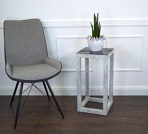 freeroom24, Beistelltisch, Wohnzimmertisch, Couchtisch, Coffee Table, Kleiner Kaffeetisch, Blumenhocker, Blumensäule, Cube, Betonoptik, Glas schwarz, 30 x 30 x 60cm, Made in Germany