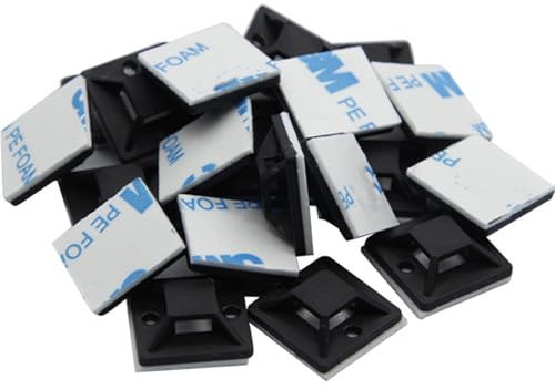 300 unidades de zócalos adhesivos para bridas de cables, color negro, 20 x 20 mm, fijación de cables, autoadhesivos, pequeños soportes para cables, bridas adhesivas, almohadillas adhesivas para
