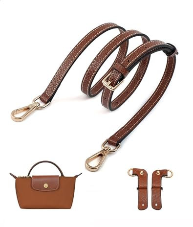 DAFROH Echtes Leder Schulterriemen Trageriemen Handtaschengurt Ersatz Kompatibilität mit L.ong C.hamp Le Pliage Pouches Conversion Kit Crossbody Schultergurt (Brown & Gold B)