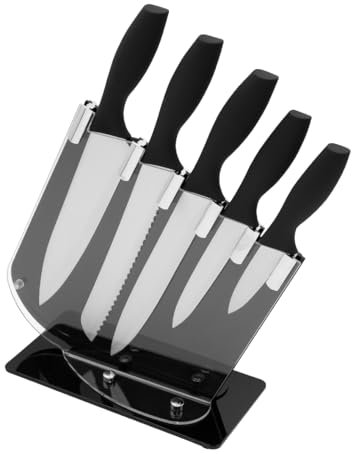 Blackmoor 68099 5 Piece Knife Set with Clear Acrylic Storage Stand/Stainless Steel Knives with Soft Grip Handles/Easy Clean Kitchen Accessory
