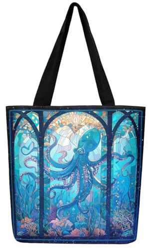 Loussiesd Oktopus Leinwand Einkaufstasche Frauen Männer Tentakel Stofftasche Für Erwachsene Frauen Männer Ultra Ocean Kraken Tragetasche Sealife Sea Tier Stoffbeutel Ocean Fish Einkaufsbeutel