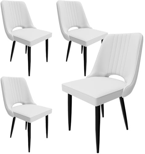 AnYu Furniture Esszimmerstühle 4er Set, Stühle Esszimmer Kunstleder mit Hoher Rückenlehne, Küchenstühle Modern mit Metallfüßen, Gepolsterter Esstisch Stühle Geeignet für Wohnzimmer Küche (4, Weiß)