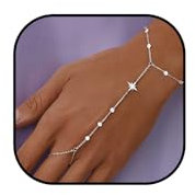 Calkkrer 18K Goldener Stern-Verlinkter Finger-Chain Armband & Ring Set, Sommer-Elegant mit Strass, Gold Plattiertes Wasserfest Finger Ring Armband mit Zirkonia Besatz