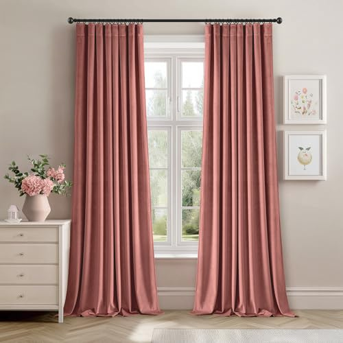 ANRODUO Dusty Rose Samtvorhänge, 244 cm lang, verdunkelnd, wärmeisoliert, schalldicht, Sichtschutz Raumverdunkelung, Vorhänge mit Quetschfalten, Fenstervorhänge für Schlafzimmer, Wohnzimmer, 2er-Set