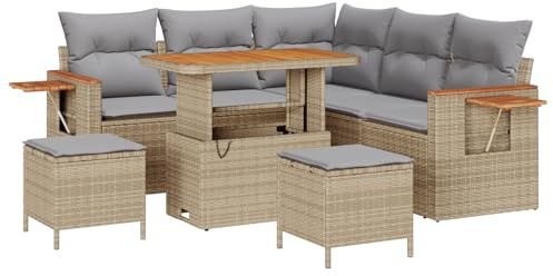 vidaXL Garten-Sofa-Set mit Kissen mit Speicher 8 pcs Beige Poly Rattan, Garten Lounge Set, modernes Sofa, UV-beständige Möbel für entspannte Stunden, Terrassen-Deko, Sitzgruppe.