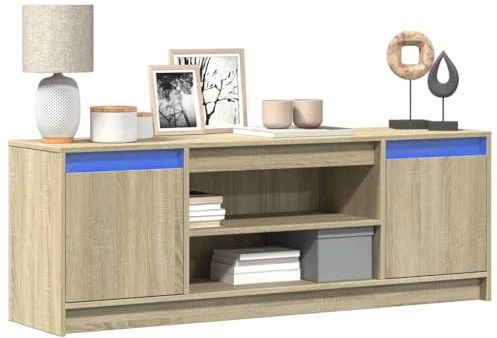 ZQQLVOO TV-Schrank mit LED-Beleuchtung Sonoma-Eiche HiFi Rack Fernseher kommode tv ständer Couchtisch 139,5x34x50 cm