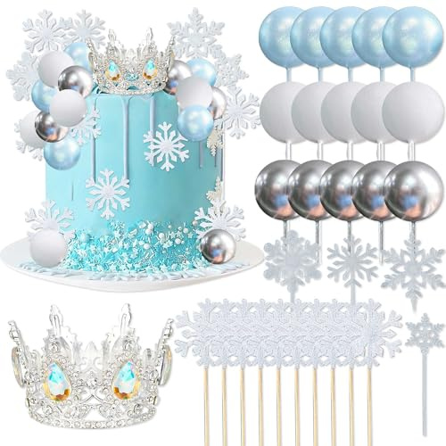 Snowflake Balls Cake Toppers Frozen Princess Cake Decoration Tiara Crown Birthday Decoration for Birthday Boho Party Supplies