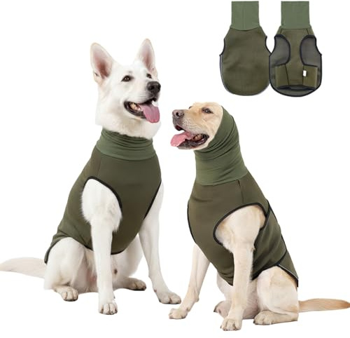 Xvbhaq Chaleco de ansiedad para perros, envoltura calmante para aliviar el estrés durante tormentas, fuegos artificiales, viajes y visitas al veterinario (verde militar, L)