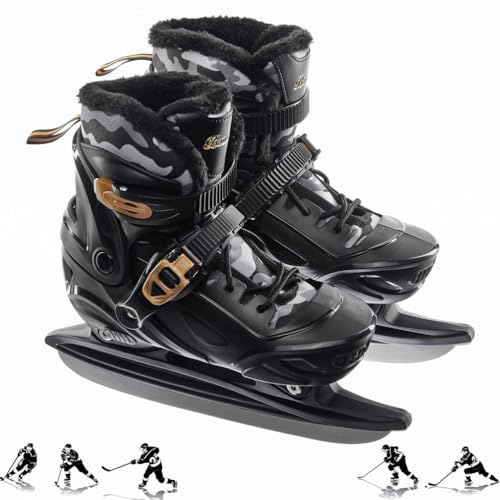XIUWOUG Schlittschuhe Verstellbar für Kinder Herren und Damen, Ice Skates Größen 30 bis 45, Schicke Eislaufschuhe mit Schnellverschluss für Sicheren Halt, Einfach an- und auszuziehen,Schwarz,L 38_41