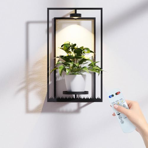 Frame Wall Plant Stand Indoor, Metal Wall Planters Holders with Remote Grow Light, Picture Frame Plant Shelves Wall Decor for Bedroom Bathroom Living Room Home Office (2, Large)