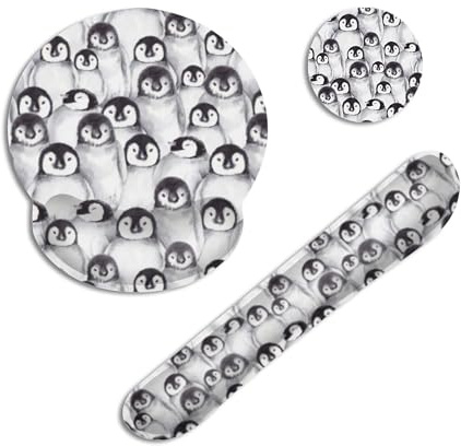 Cute Funny Penguin Ergonomic Keyboard Wrist Rest and Mouse Mat Set with Memory Foam,Non-Slip Rubber Base for Wrist Support, Pain Relief and Comfortable Typing for Home Office Computer