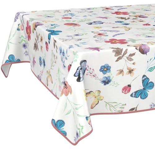Wachstuchtischdecke Tischdecke abwaschbar Wachstischdecke pflegeleicht wasserabweisend Lotuseffekt Gartentischdecke Schmetterlinge 160 x 120 cm mit Saum (Eingefasst)