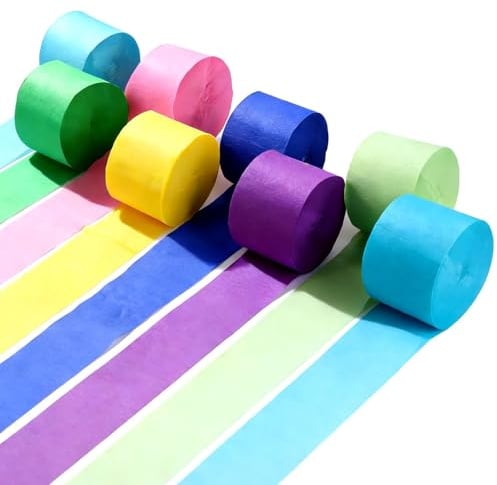 LONGERSIZHAN 8Rollos Serpentinas Papel Crepe Colores, 4,5cm x 25m | Papel crepé de colores para decorar cumpleaños, Navidad, bodas y fiestas. Fácil de colgar