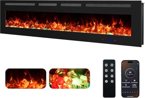 Chimenea Eléctrica de Pared Weka Fireplace WiFi, Ultrafina - 7,5 cm, Vidrio Templado, Sin Humo, Control Remoto y Pantalla Táctil, Calefacción 750/1500W, 13 Colores de Llama (183 cm App New)