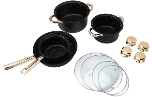 Batterie de cuisine, casseroles, poêles, revêtement en pierre Maifan en acier inoxydable, batterie de cuisine antiadhésive avec couvercles en verre, chauffage uniforme, batterie