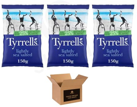 Tyrrells Sharing Crisps – Hand Cookek Crisps Variety, Sea Salted, Cheddar & Chive, Sweet Chilli, Cider Vinegar and More | Party Snack (Lightly Sea Salted 150g - Pack 3)