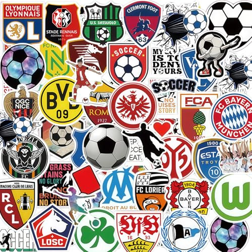 Zueyen 100PCS Fußball Club Sticker Set, wasserdichte Vinyl Aufkleber mit Team Logos, Decals für Kinder, Fahrrad, Koffer, wasserfest, cute stickers für Laptop, Party, Geschenk