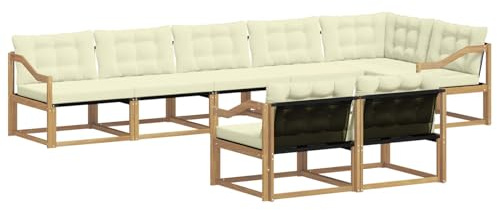 vidaXL Outdoor-Sofagarnitur mit Kissen 8 pcs Weiß und Creme, Gartenmöbel, modernes Outdoor-Sofa, Robustes Eckset für Terrasse, Lounge und Komfort