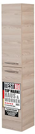FACKELMANN Hochschrank B. CLEVER/Badschrank mit Soft-Close-System/Maße (B x H x T):ca. 30 x 159 x 32 cm/hochwertiger Schrank/Möbel fürs Badezimmer/Korpus: Braun hell/Front: Braun hell