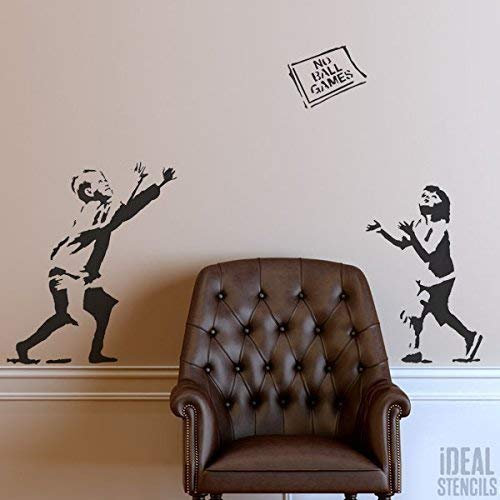 Ideal Stencils Banksy Schablone - No Ball Games | Wiederverwendbar Wohndeko & Kunst Handwerk Malerei Schablone - halb geschliffen Durchsichtig Schablone, XL/ 77X111CM
