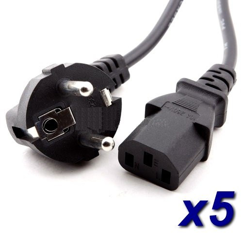 TOP CHARGEUR ® Lot de 5 Cordon Câble Secteur Alimentation Electrique 1.5m Standard C13 Noir