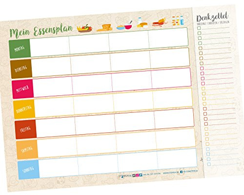 itenga Essensplan Food Planner Meal Planner DIN A4 Block 50 Seiten Wochenplan Einkaufszettel (DIN A4 Essensplan)