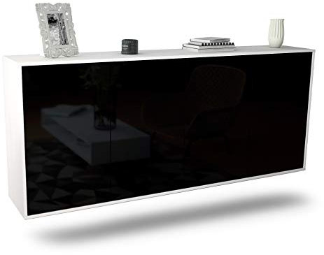Dekati Sideboard Lakewood hängend (180x77x35cm) Korpus Weiss matt - Front Hochglanz Schwarz - Push to Open