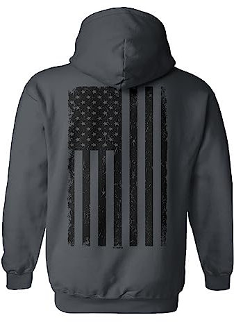 Tcombo Unisex Kapuzenpullover, USA-Flagge, Used-Look, Schwarz - Grau - Groß