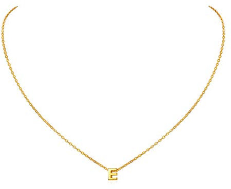 ChicSilver Gold Necklace Womens Sterling Silver Mini Letter Pendant Strong Link Chain 16+2 inches Initial E Necklaces for Females