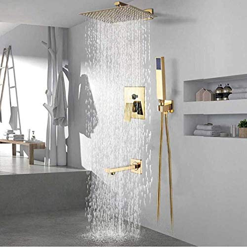 Wieoc Duschsystem Goldene Regendusche Wasserhahn Set Wandhalterung Edelstahl 8/10/12 Zoll Kopfbrause Mischbatterie Unterputz Installieren Bad Duscharmatur 8 Zoll 3 Möglichkeiten