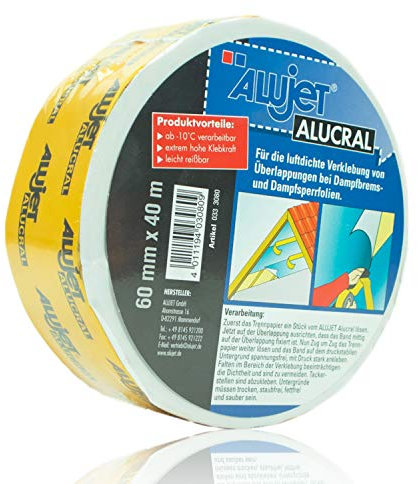 ALUJET - 3er Set Dampfsperre KlebebandAlucral für den Innenbreich 60 mm x 40 Meter - Klebeband mit extrem hoher Klebkraft zur luftdichten Verklebung von Dampfbremse und Dampfsperren