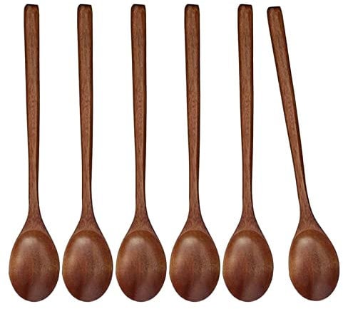 Milageto 6Pieces Long Spoons Wooden Korean '' inches Wood Soup Cooking Mixing Kitchen Tools Utensils Spoons