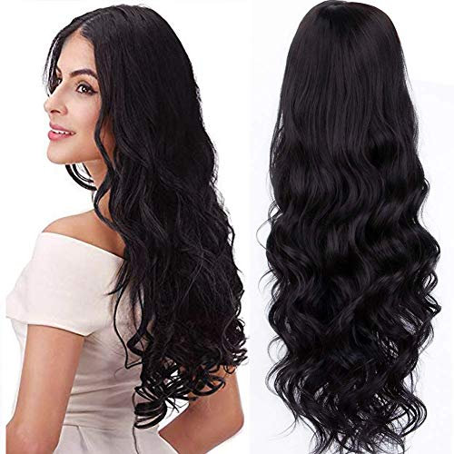 RemeeHi 3/4 Halbperücke Haarverlängerung Clip in gewellte Haarteile 200g 50,8 cm 100% Remy Echthaar 1B # Natur Schwarz