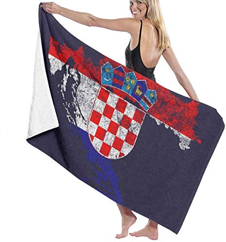 YRTGF Hdadwy Kroatien Flagge und Karte Kroatische Pride Badetücher Superweiche, hochsaugfähige, schnell trocknende, Mehrzweckanwendung für Badezimmerdusche Sporthalle Camping Surfen Schwimmen
