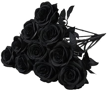 Eternal Blossom Künstliche Rosen, künstliche Rosen, Seidenblumen, 50 cm, künstliche schwarze Blumen, Rosenblüten, Brautstrauß für Zuhause, Hochzeitsdekoration, 10 Stück