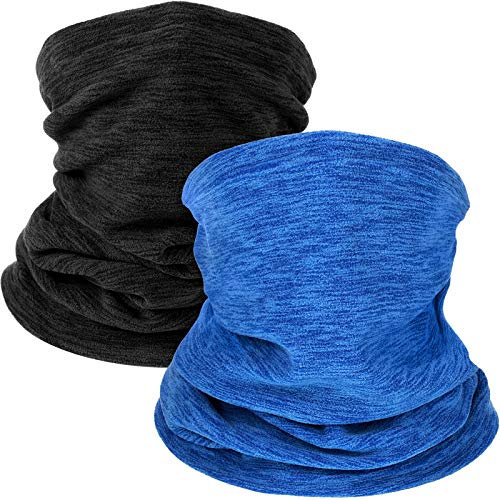 2 Pieces Winter Neck Warmer Gaiter Fleece Ski Neck Scarf Warm Windproof Balaclava Cold Weather Scarf Tube Cover Bandanas for Men Women Winter Motorcycle Skiing Running Cycling (Black, Blue)