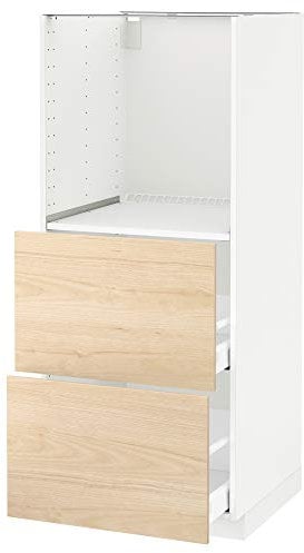 METOD/MAXIMERA Hochschrank mit 2 Schubladen für Backofen 60x61,6x148cm weiß/Askersund Light Ash Effect