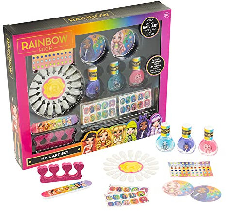 Rainbow High Nail Art Set, Kit d'ongles pour Filles avec Vernis à Ongles colorés et séparateurs d'orteils, Autocollants à Paillettes Arc-en-Ciel, Gemmes 3D - Nice Group