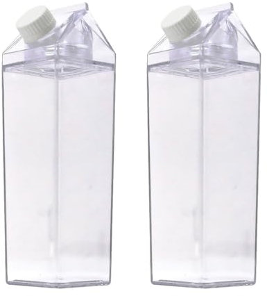 Cabilock 2Pcs Milch Karton Wasser Flasche Wiederverwendbar 1000 ML Klare Quadratische Milch Box Transparent Krug Creamer für Milch Kaffee Wasser Saft Getränke Schnaps Kalte Getränke
