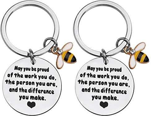 Juliyeh Lot de 2 porte-clés inspirants pour anniversaire d'amitié, cadeau de remerciement pour femme, homme, meilleur ami, collègue, infirmière, professeur, petit ami, petite amie, abeille