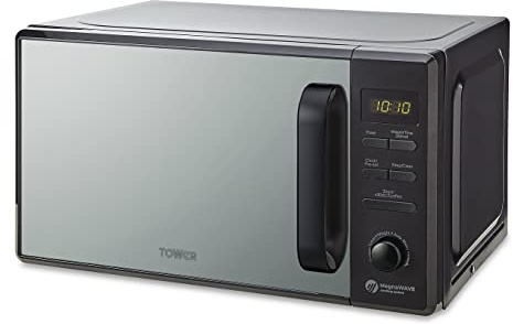 Tower Digital Microwave with Sleek Mirror Door, 800W, 20L, Black, T24037BLK